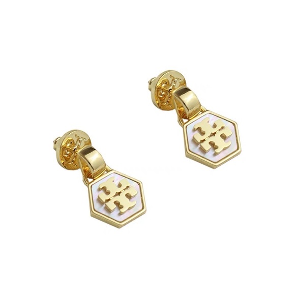 Tory Burch White Hexagon Logo Drop Earrings - Picture 6 of 8